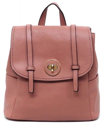 Pebbled Twist Lock Flap Convertible Backpack CMS051 BLUSH